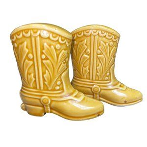Light Brown Ceramic Cowboy Boots Salt and Pepper Shakers. No stoppers.